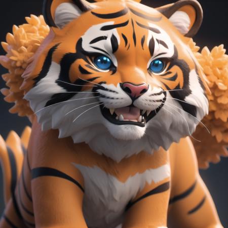 Delicate 3D PVC model of Tiny cute isometric Tiger emoji, soft smooth lighting, with soft pastel colors, 3d icon clay render, 120mm lens, 3d blender render, trending on polycount, modular constructivism, Orange background, physically based rendering, centered