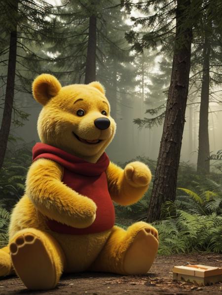 Watercolor painting HDR photo of Hyperrealistic art masterpiece of Winnie The Pooh playng with bees, in a forest clearing, early evening, The Pooh has highly textured fur <lora:xl_more_art-full_v1:0.25> . Extremely high-resolution details, photographic, realism pushed to extreme, fine texture, incredibly lifelike. High dynamic range, vivid, rich details, clear shadows and highlights, realistic, intense, enhanced contrast, highly detailed, 3D render, ((hyper realism)), sharp focus, cinematic lighting, photo realistic, hyper realistic. 4k, natural, global illumination, caustics, ratytracing, Unreal Engine, highly detailed, trending on Artstation . Vibrant, beautiful, painterly, detailed, textural, artistic