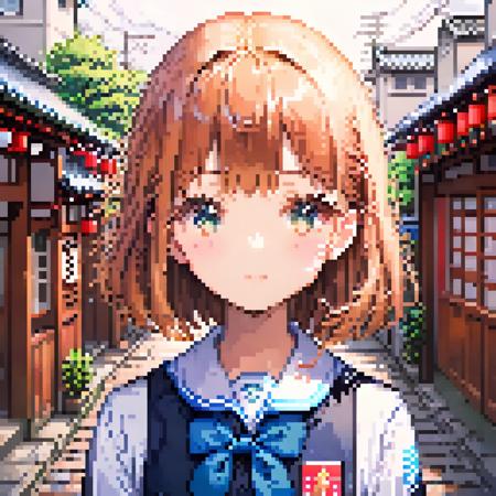 <lora:pixel_stormXL:1>,pixel art,
a cute girl standing in japan street,school uniform,upper body,closed up,anime,