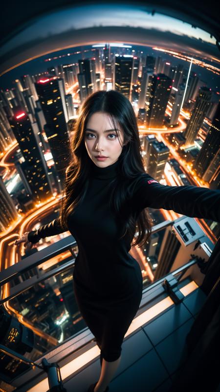 <lora:mn_20231013145446:0.9>,jj,mn,1girl,full body,cyberpunk,city,solo,cityscape,realistic,building,sky,science fiction,<lora:jj_20231013141403:0.9>,wide-angle lens,selfie stick,