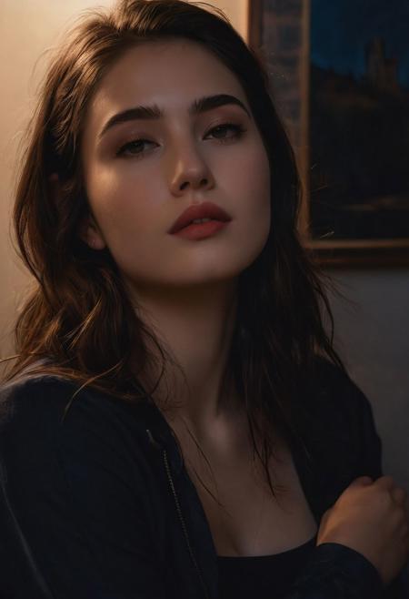 Hyper-realistic art, gallery-grade work, ultra precision, visually striking, sublime masterpiece, peak clarity, twilight dimness, subdued lighting, 1girl,solo, low key,deep shadow,