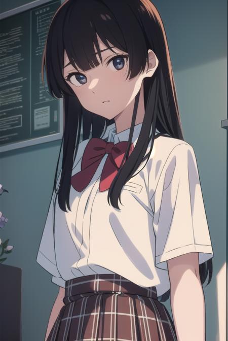 anzuhanashiro, <lora:anzuhanashiro-lora-nochekaiser:1>, 
anzu hanashiro, long hair, bangs, black hair, sidelocks, blunt bangs, (black eyes:1.5),
BREAK skirt, shirt, bow, school uniform, white shirt, short sleeves, collared shirt, blunt bangs, bowtie, brown skirt, red bow, plaid, plaid skirt, red bowtie,
BREAK looking at viewer,
BREAK indoors, classroom
BREAK <lora:GoodHands-vanilla:1>, (masterpiece:1.2), best quality, high resolution, unity 8k wallpaper, (illustration:0.8), (beautiful detailed eyes:1.6), extremely detailed face, perfect lighting, extremely detailed CG, (perfect hands, perfect anatomy),