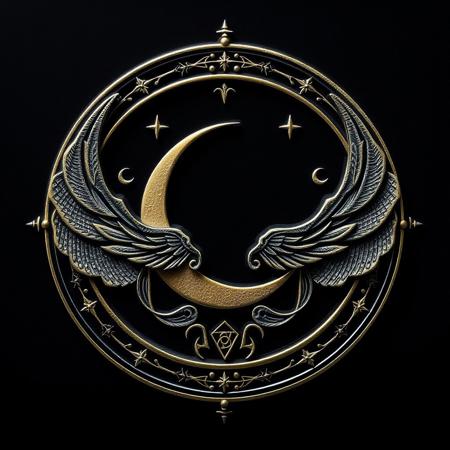 The sacred emblem of the Church of the Evernight Goddess is deeply symbolic of mystery and the balance between light and darkness. It features a crescent moon, representing the goddess's domain over the night and the unseen. Surrounding the moon are stars, signifying the vast unknown and the hidden truths of the cosmos. The moon is often depicted intertwined with ethereal wings, symbolizing the protective and guiding nature of the Evernight. The emblem’s design is intricate, with delicate celestial symbols etched throughout, evoking the divine mystery and serenity that the goddess embodies.