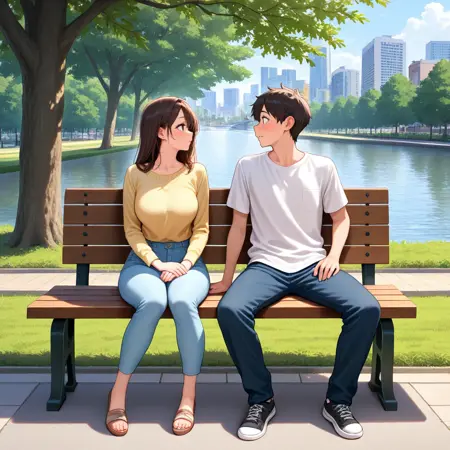 Sitting on bench, looking at another