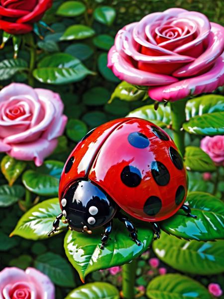 ais-colorfulplastic ladybug sat on a rose <lora:Colorful_Plastic_SDXL:1>