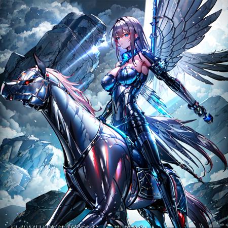 masterpiece, best quality,1girl, horse,horseback riding, riding,knight,<lora:Horse:0.6>,upper body,mecha, <lora:PAS:1>,spreadlegs,light particles,