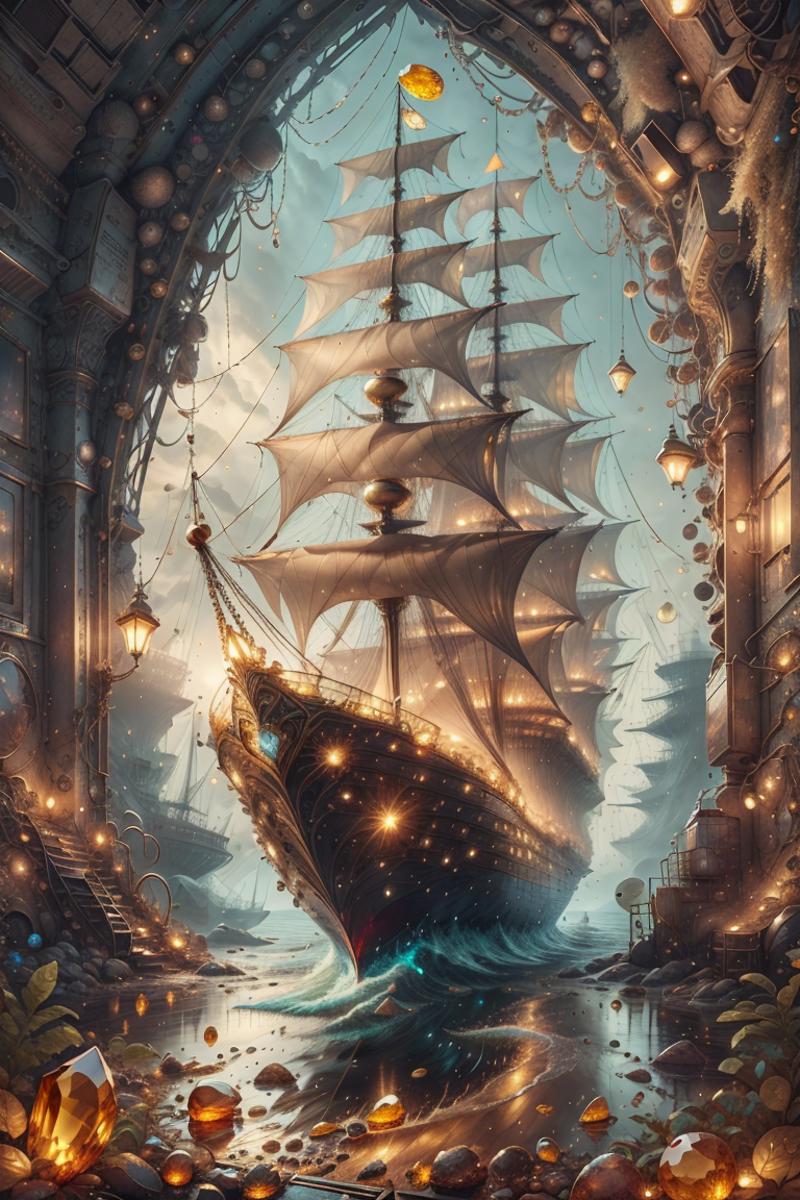 Artistic Illustration of a Majestic Boat Sailing on the Ocean