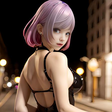 1 girl, clevage, looking at viewer, upper body, sexy, best quality, (masterpiece:1.2), (realistic, photo-realistic:1.37), night in the street, back light, masterpiece,