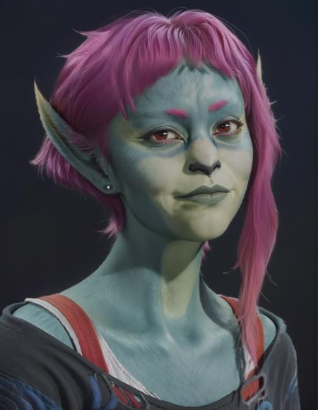 itz, green skin, pointy ears, pink hair, furry skin