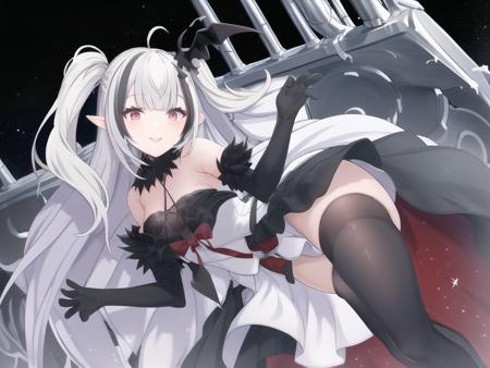 swf,(hyper extreme detailed),(masterpeace),(best quality),(hyper extreme),CG,nomal leg,good anatomy,1girl,indoors,<lora:Sevastopol:1>,Sevastopol,white hair, long hair, red eyes,side ponytail, white dress,black shirt, black long gloves, black long skirt, black thighhighs, high heels,