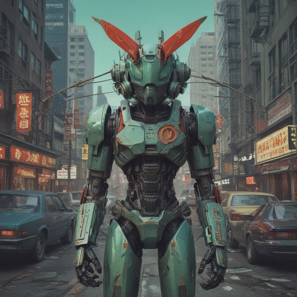mecha wears dark visors, red green black teal, exploitable image, perfect symmetrical image, single long stick, 80 ies aesthetic, wheelie, omega, stock image, just a cute little thing, tri - gun, a car, dipstick tail, spare two round thing, pop art, pixel, bioshock art style, gta chinatown art style, dynamic proportional, dynamic composition, face features, body features, ultra realistic art, digital painting, concept art, smooth, sharp focus, illustration, intricate, without duplication, elegant, confident posse, art by artgerm and richard hamilton and mimmo rottela