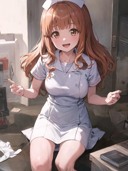 best quality, masterpiece, absurdres,soft light, takebesaori,1girl, nurse, looking at viewer, smile, open mouth, <lora:takebesaori-000001:0.7>