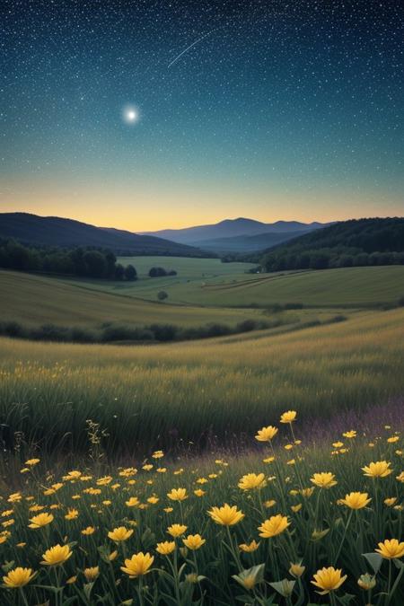 Abstract, goldenhour, wildflowers, spring flowers, clover greens, calm, spring roses, starry night, vangogh