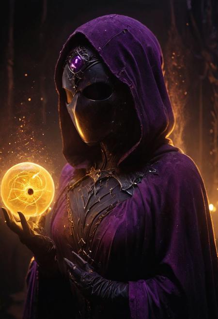 AtomicHeartTwinsCosplay in absolute darkness, profoundly no light, holding black-purple diamond shaped orb staff, 
pointed hat, translucent skin, Describe the captivating scene captured in the vintage photograph featuring a Bedouin artist skillfully swallowing a massive sword in the style of Final Fantasy, amidst a mesmerized audience. Provide details about the artist's attire, the sword's intricate design, and the expressions of the onlookers as they witness this extraordinary performance., amazing quality, masterpiece, best quality, hyper detailed, ultra detailed, UHD, perfect anatomy, portrait, dof, hyper-realism, majestic, awesome, inspiring, closeup, an weathered outworn old Fantasy cape, smooth, Closeup, by Dring, rust paint peelz, atmospheric haze, cinematic composition, soft shadows, national geographic style, yellow and purple electric sparks, crawling on four, looking at viewer
