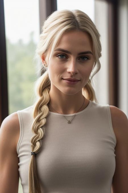 masterpiece, best quality, cinematic, volumetric lighting, very detailed, high resolution, sharp, sharp image, 4k, 8k, 35 mm,
<lora:Ciri_TheWitcher_FreyaAllan_smf_lora_v01-000006:0.9>, 1girl, c1r1fr3y4-smf, solo, photo (medium), braid, single braid, long hair, green eyes, blonde hair, realistic, hair over shoulder, upper body, lips, blurry, looking at viewer, white hair, side braid, face