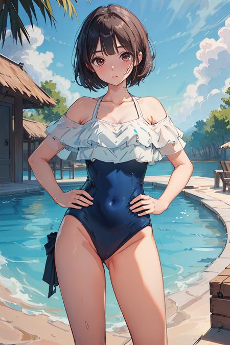 frilled swimsuit blue one-piece swimsuit