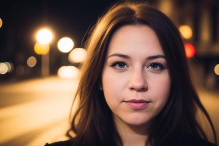 instagram photo, closeup face photo of 18 y.o swedish woman in dress, beautiful face, makeup, night city street, bokeh, motion blur