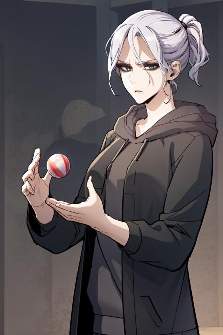 005  ponytail, white hair, grey eyes long hair, white hair, grey eyes,