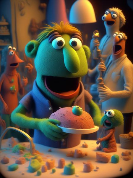 <lora:CLAYMATION:1>Muppets Play doh movie