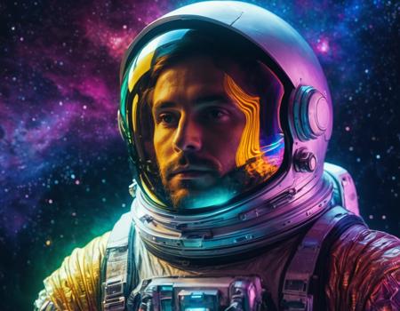 cinematic still Dynamic view of a holographic magical astronaut, painting looks to be life like, magical multicolored ink, high quality, imagination, 8k, fantasy art, vivid magical colors . emotional, harmonious, vignette, 4k epic detailed, shot on kodak, 35mm photo, sharp focus, high budget, cinemascope, moody, epic, gorgeous, film grain, grainy, Dynamic view of a holographic magical astronaut, painting looks to be life like, magical multicolored ink, high quality, imagination, 8k, fantasy art, vivid magical colors, highly detailed, intricate, dynamic, dramatic light, cinematic background, inspired, designed, rich deep color, great composition, clear artistic atmosphere, very inspirational, beautiful, stunning, creative, positive