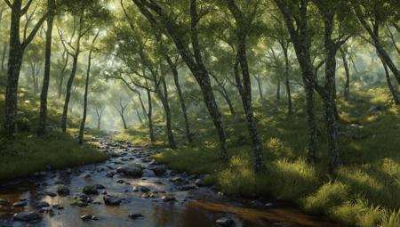 ((masterpiece:1.4,best quality)),
jungle, high trees, creek
high detail, abundant, 8k, high detail, wallpaper,