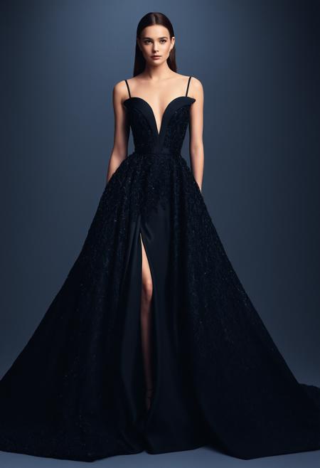line art drawing 1girl, woman,a model in a black gown with a long train,gown,background,<lora:Haute Couture (AM):1>,haute couture, realistic, photorealistic,<lora:LetThereBeLight:0.2>,Beeple,cinematic lighting at night,, black splashes . professional, sleek, modern, minimalist, graphic, line art, vector graphics