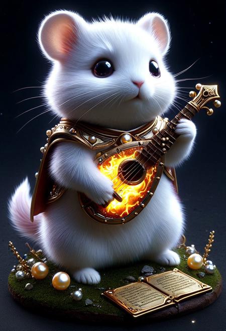 The sword plunges earthwards burying hilt-deep 'neath churned sod And armor plate shivers dully resonant as gauntlets loose their grip Pommel studded bright brass asterisk lying cold Hilt rag-doll limp where erstwhile warrior kneeled Arcthyril wards' eldritch phosphorescence fade Slow-dimming mote-star nova fading supernova Spell-force dissipated wan by increment Luminous blade etchmark of the heavens winks Out, great buckler falling board-sharp clang Shield rim bites hardpack adamantine mould The last breaths issue moist ephemerae tendrils Wreathe exhalations steam ghost grey ghost vapors Condensing mizzle shrouds noble profile marred By merciful oblivion final refuge granted Errant champion slumber deep peace of death Softer then when hero-king lies dreamt slumbrous in ivory repose Closing circuit chronicles tell unfinished Yet legend persists unbidden epically sung Through bard-song ballads troubadour's lute strings plucks Fame lives immortal, here dead Hamtaro Laid low, once mightiest of champions arrayed All valor concentrated compact vital kernel Heart ripped forth no sacrifice too costly to grant Great cause its full measure... 
(hamster, no_human), 
concept-art, digital, whimsy, dreamy, imaginative, eeriness, fantasy, 
best quality, masterpiece, aesthetic, intricate details, highly detailed, ultra-detailed, absurdres, unreal engine, octane rendering, vivid, vibrant, 
aidmaImageUpgrader, aidmamj6.1, 
Pearlum