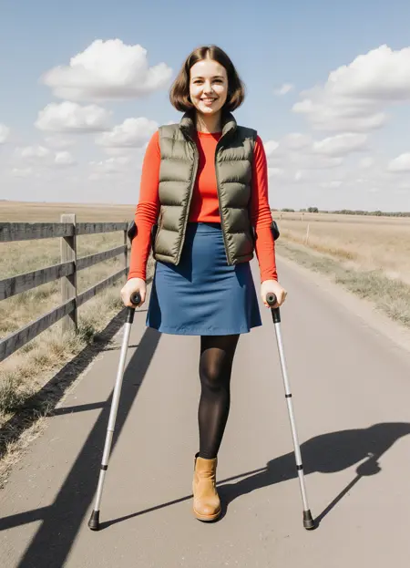 above knee leg amputee on crutches