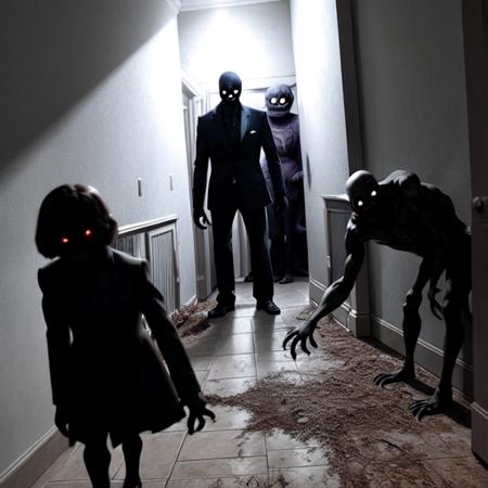 ((realistic)), <lora:UnsettlingImages:0.7>, UnsettlingImages, creepy, (monster:1.1), shadow people in the background, shadows