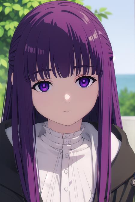 fern, <lora:fern-lora-nochekaiser:1>,
fern, long hair, bangs, (purple eyes:1.1), purple hair, sidelocks, blunt bangs, bright pupils, half updo,
BREAK shirt, dress, jacket, white shirt, open clothes, hood, white dress, hood down,
BREAK looking at viewer, upper body, (full body:1.2),
BREAK outdoors, sky, nature,
BREAK <lyco:GoodHands-beta2:1>, (masterpiece:1.2), best quality, high resolution, unity 8k wallpaper, (illustration:0.8), (beautiful detailed eyes:1.6), extremely detailed face, perfect lighting, extremely detailed CG, (perfect hands, perfect anatomy),