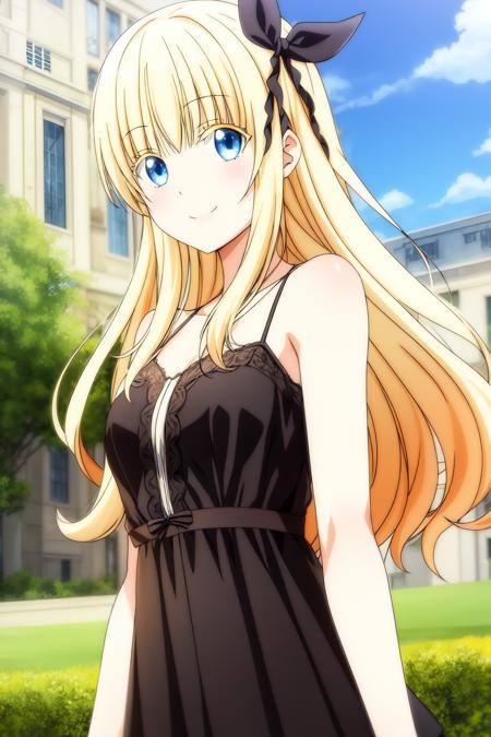  juliet_persia long hair, blonde hair, black ribbon, blue eyes, bangs twintails ponytails