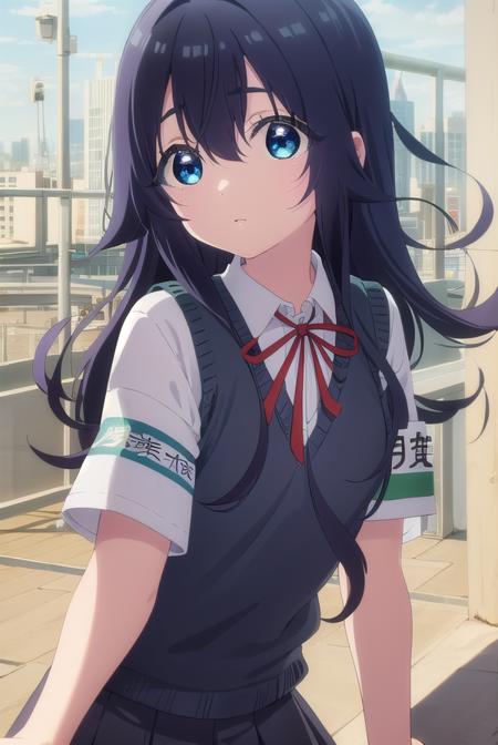 shizukayoshimoto, <lora:shizuka yoshimoto s1-lora-nochekaiser:1>,
shizuka yoshimoto, long hair, bangs, blue eyes, black hair, hair between eyes, wavy hair,
BREAK skirt, shirt, ribbon, school uniform, white shirt, pleated skirt, red ribbon, neck ribbon, armband, sweater vest,
BREAK indoors, classroom,
BREAK looking at viewer, (cowboy shot:1.5),
BREAK <lyco:GoodHands-beta2:1>, (masterpiece:1.2), best quality, high resolution, unity 8k wallpaper, (illustration:0.8), (beautiful detailed eyes:1.6), extremely detailed face, perfect lighting, extremely detailed CG, (perfect hands, perfect anatomy),