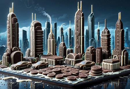 (cyberpunk city made of creamy cookies:1.4), (cookie skyscrapers with icing windows:1.3), neon signs made of caramel drizzle, streets paved with crunchy chocolate chips, (futuristic cookie vehicles:1.2), glowing frosting lights, post-apocalyptic sky, moody lighting, melted sugar smoke, reflections in milk puddles --v 5 --ar 16:9 --style epic
Tags: made of creamy cookies, lazympos, lazyneg, lazyxxx