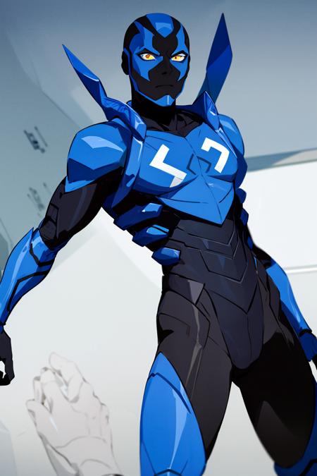 ((masterpiece,best quality)), absurdres, <lora:Blue_Beetle_DC_v2:0.6>, Blue_Beetle_DC, solo, looking at viewer, cowboy shot, cinematic composition, dynamic pose