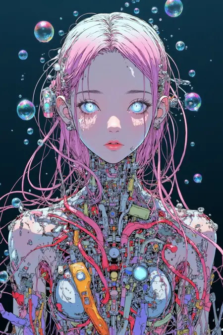 Flux.1_Mechanical Bloom · Surreal Anime-style Portrait