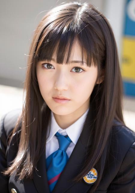 best quality, ultra high res, (photorealistic:1.4), <lora:mayu-000015:0.68>, blunt bangs, school uniform, serafuku,