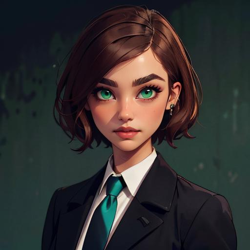 An Illustrated Female Character Wearing a Tie and Suit.