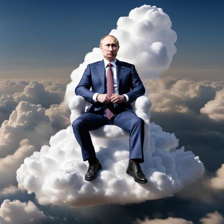 Putin sitting on cloud, cloudAI
