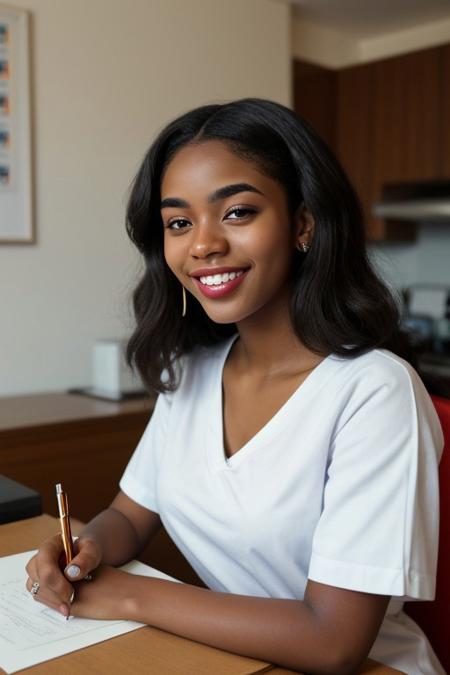 Realistic smiling sexy Angolan girl writing
risqué