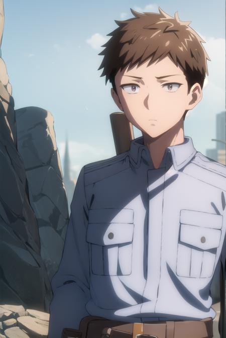 handymansaitou, <lora:handyman saitou s1-lora-nochekaiser:1>,
saitou, brown hair, male focus, (brown eyes:1.5),
BREAK shirt, shoes, belt, pants, sneakers, black belt, jumpsuit,
BREAK outdoors, dungeon, cave,
BREAK looking at viewer, (cowboy shot:1.5),
BREAK <lyco:GoodHands-beta2:1>, (masterpiece:1.2), best quality, high resolution, unity 8k wallpaper, (illustration:0.8), (beautiful detailed eyes:1.6), extremely detailed face, perfect lighting, extremely detailed CG, (perfect hands, perfect anatomy),