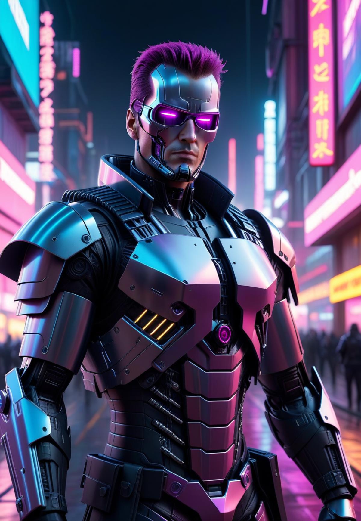 The Cyborg Man: A Futuristic Comic Book Character with Pink Neon Background