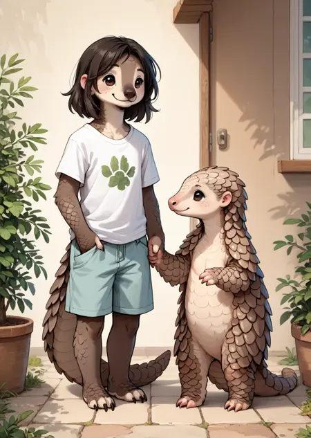 Pangolin feral & anthro [Pony, Illustrious]