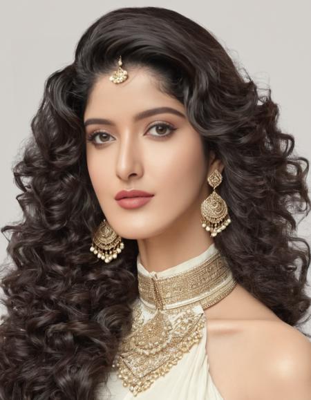 hires headshot photo of shanaya kapoor woman, curls, studio quality, intricate high neck ethnic wear, plain simple white background <lora:Shanaya_KapoorSDXL_LoRA:1>