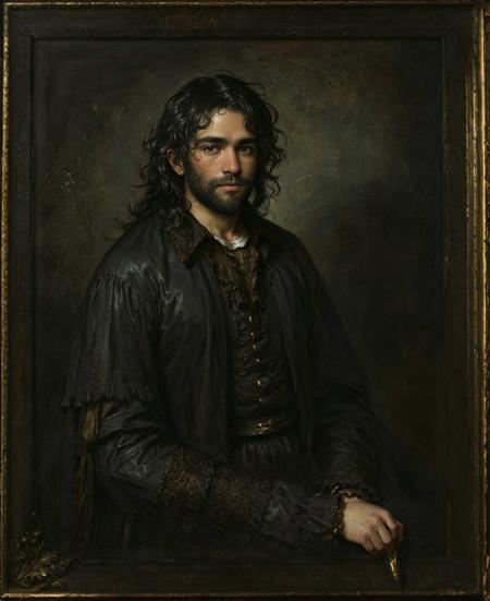 Bloodborne, [Jhona Burjack:0.50 , River Viiperi:0.50],  masterpiece, oil painting portrait of a 45 years old man, by Élisabeth Vigée Le Brun by Rembrandt, 17 century, no shirt, looking at the viewer, seductive look, male prostitute, medieval portrait, oil painting style, renaissance painting, long beard, proportionate body, slim body, black wavy short thick hair, beautiful detailed light green eyes, soulful eyes, tanned, dark-skinned, beautiful face, highly detailed face, clear facial features, highly detailed skin, nice skin texture,  damaged soul, intense, characterful, oil painting background, insanely detailed, highly detailed, highly textured, many details, micro details, insane details, hyper-realistic, very soft lighting, dramatic lighting, intricate details, dark moody, 8k, absurdres, UHD, HDR, 64k, medium shot, Canon eos 5d Mark IV, <lora:Bloodborne:0.6>  <lora:detailed_eye:0.8>