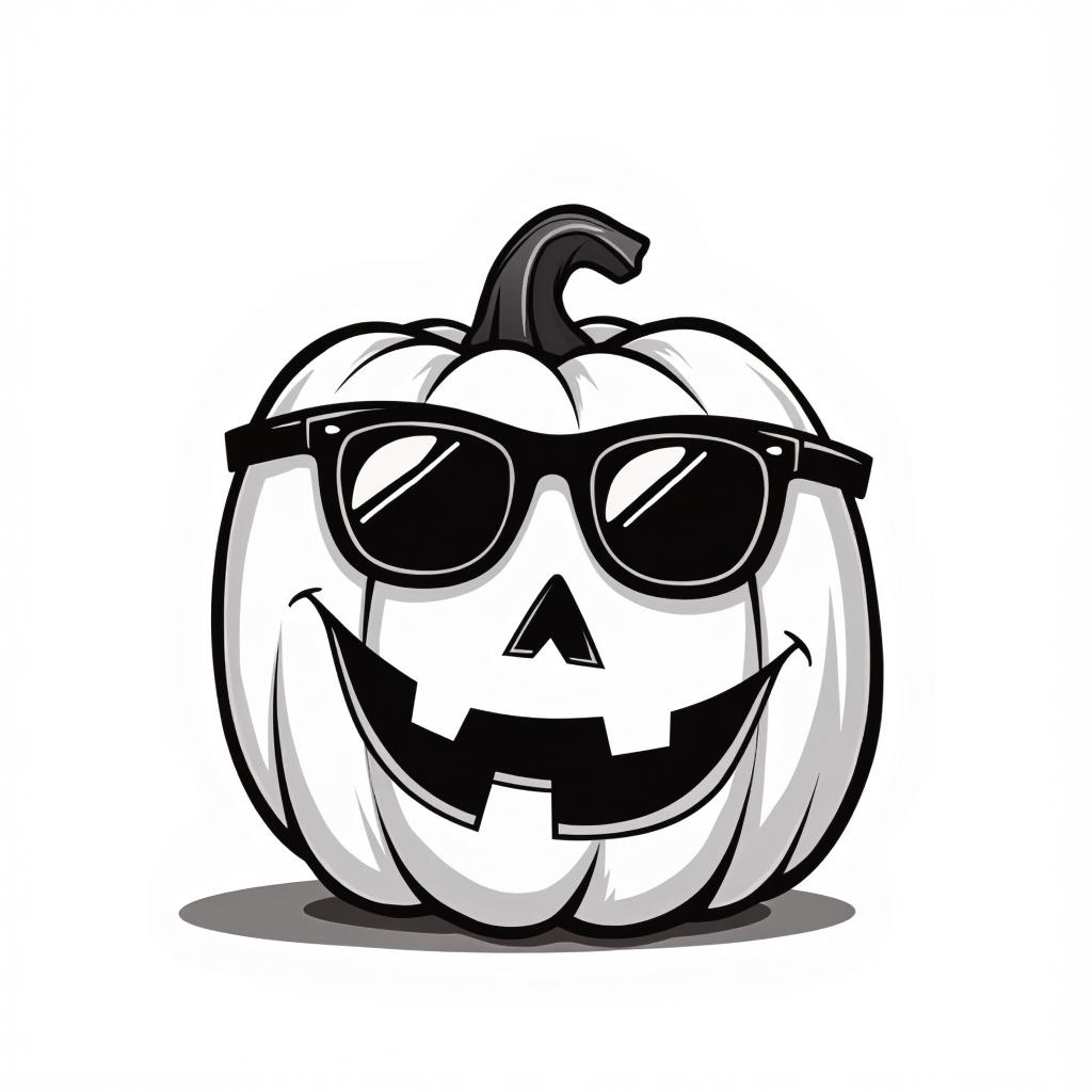 Vectorial illustration, A carved halloween Pumpkin with sunglasses in the style of v3ctora, (black lines), white background, Vector art, minimalist  <lora:v3ctora:1>