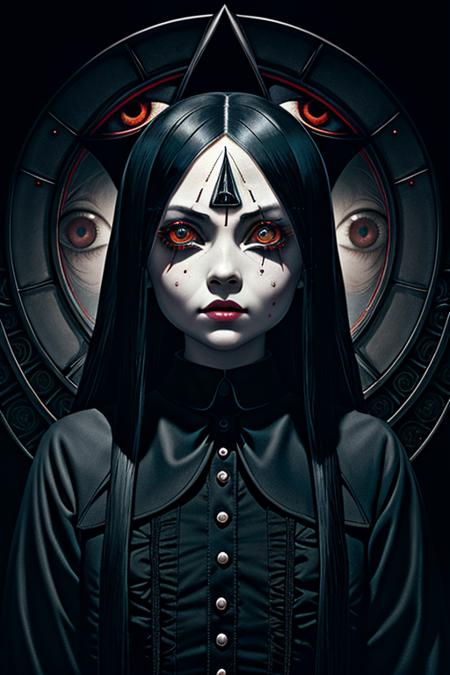 the all seeing eye by H.R. Giger, Junji Ito, Greg Rutkowski, WLOP
detailed paint of wednesday addams, highly detailed paiting by Ray Donley, 8k, royal paiting, dynamic lighting, colorfull lighting,, 8k, 4k, (highres:1.1), best quality;