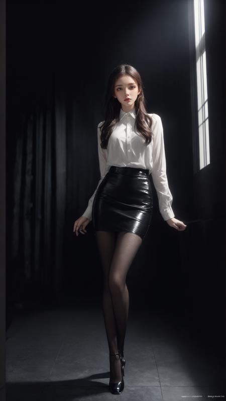 (tutuhd),pantyhose,black miniskirt, black pencil skirt, high heels, 
(best quality, masterpiece, ultra high resolution),(photorealistic:1.37), (immersive atmosphere, chiaroscuro:1.5,bright light:1.2,luminous lighting),
(Magazine cover-style illustration of a fashionable woman),
(The text on the cover should be bold and attention-grabbing, with the title of the magazine and a catchy headline. The overall style should be modern and trendy, with a focus on fashion and lifestyle),
1girl, cute,slim,(pale skin,shiny skin),(full body),(looks at the viewer), very long hair,top fashion,
night,(Floor-to-ceiling windows, city),
<lora:add_detail:0.5> <lora:LowRA:0.45> <lora:Magazine:0.3>
 <lora:å¾å¾çå¨ä¸ï¼20Då°å­æ¸ç½è¢è¿ï¼_v1.0:0.75>