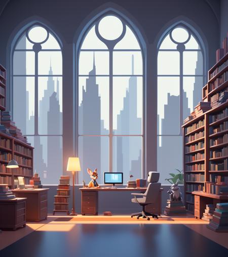 concept art <lora:FF-Style-James_Gilleard:1> in the style of James Gilleard a room with a desk, books, and a window, interior background art, artstation hqâ, by senior environment artist, pixar zootopia. 3 d rendering, stunning digital illustration, inspired by sylvain sarrailh, atey ghailan 8 k, by sylvain sarrailh, detailed 2d illustration, 3 d render stylized,(Grayscale:1.3) . digital artwork, illustrative, painterly, matte painting, highly detailed