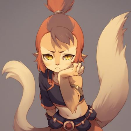 wilykit, multicolored hair,yellow eyes, midriff, tail