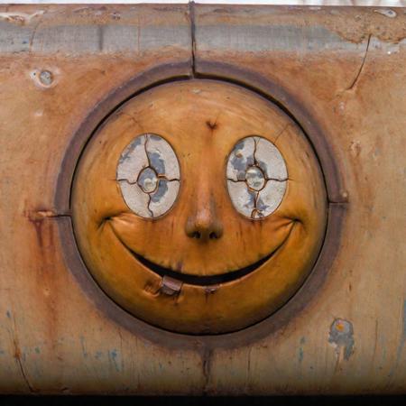 smiley face, industrial decay texture